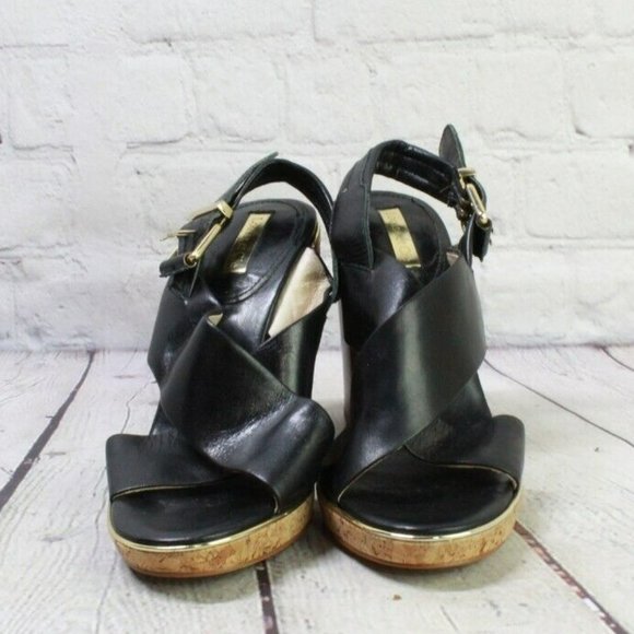 Louise et Cie Black Leather Open Toe High Heel Sling Back Sandals Size 6 M - Picture 4 of 10